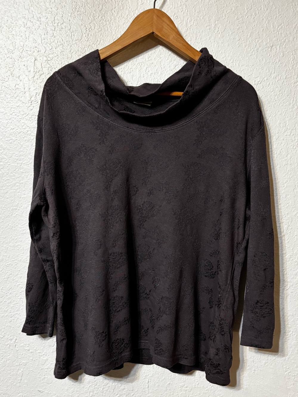 CP Shades Cowl Neck Jacquard 3/4 Sleeve Top Large